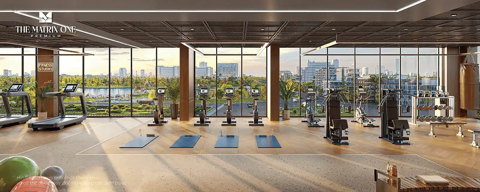 Khu tập gym sang trọng tại The Matrix One Premium, đem lại trải nghiệm tập luyện đẳng cấp và hiện đại.