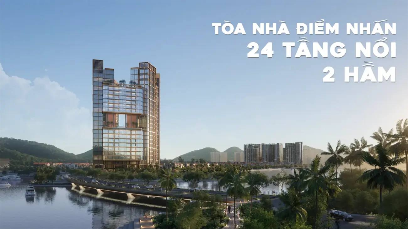 Tòa nhà 24 tầng, biểu tượng mới tại khu vực, với thiết kế hiện đại và vị trí đắc địa ven sông.